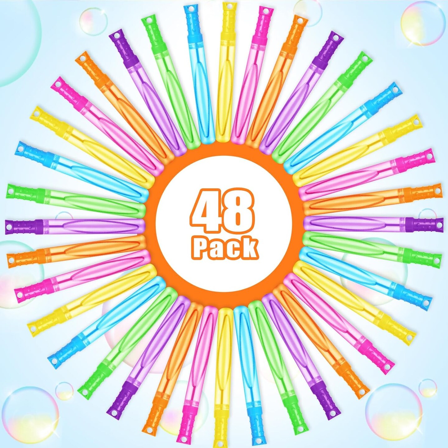 Bubble Wand, 48 Pcs Bubble Wands Bulk in 6 Colors, Bubble Party Favors for Kids, Summer Toys