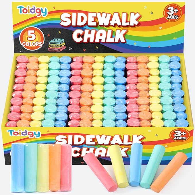 150 PCS Washable Sidewalk Chalks Set for Kids, 30 Packs in 5 Colors, Non-Toxic Jumbo Sidewalk Chalk Bulk for Outdoor Art Play, Painting on Chalkboard, Blackboard and Playground