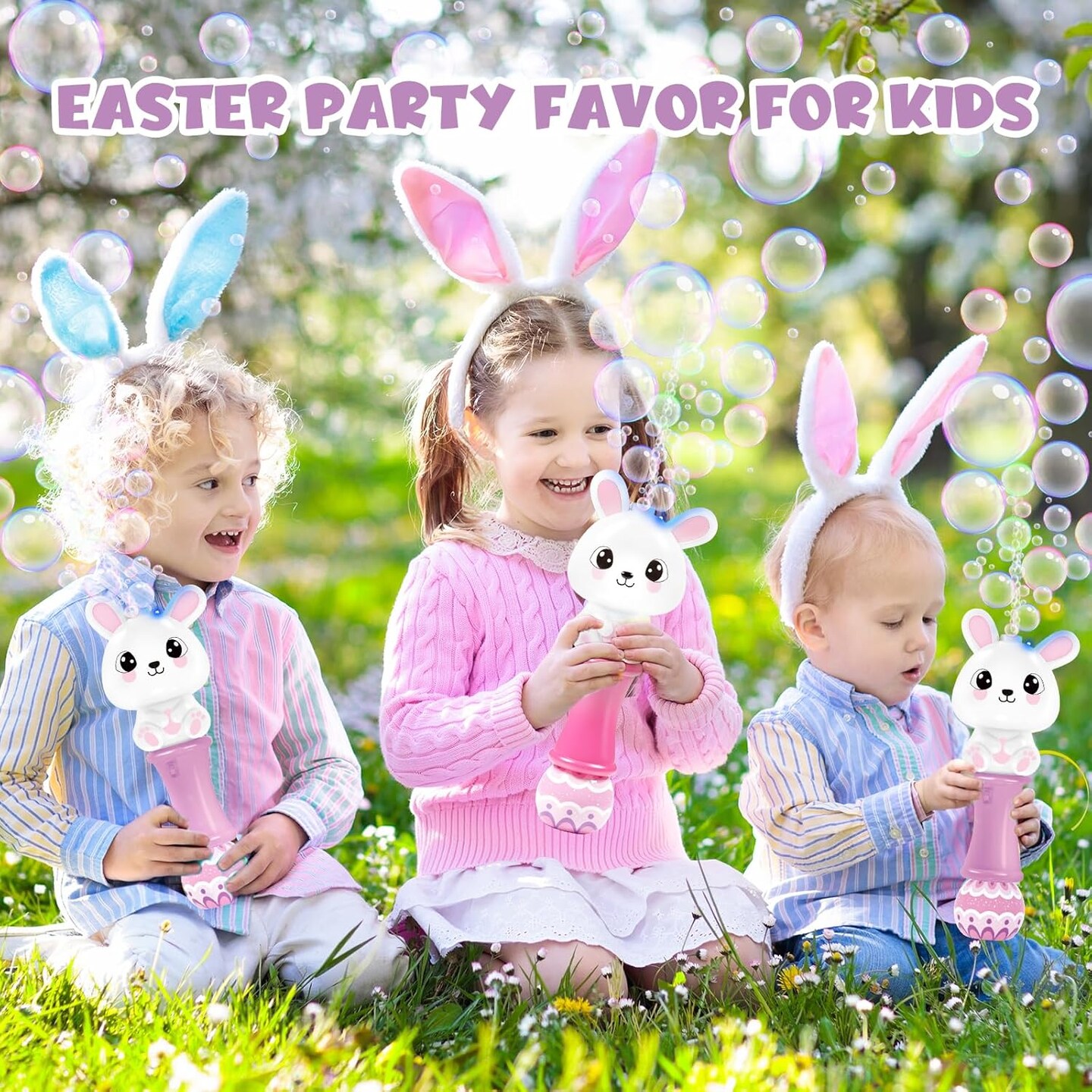 2 Pack Bubble Wands for Kids, 11.2 inch Automatic Bubble Blower with Light for Girls, Bubble Toy for Easter Party Favor Basket Stuffers