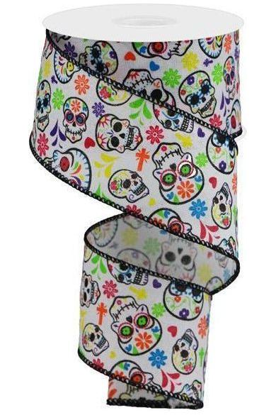 2.5&#x22; Day of the Dead Ribbon: White (10 Yards)