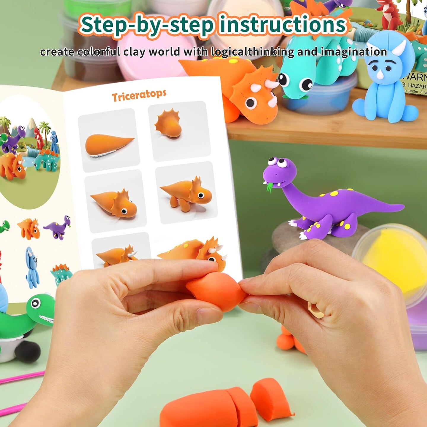 6 Pack Dinosaur Air Dry Clay Kit, Modeling Clay for Kids, DIY Model Magic Clay, Molding Clay Kit with Sculpting Tools, Non-Sticky Soft and Super Light, Arts and Crafts Gift for Kids (Dinosaur)