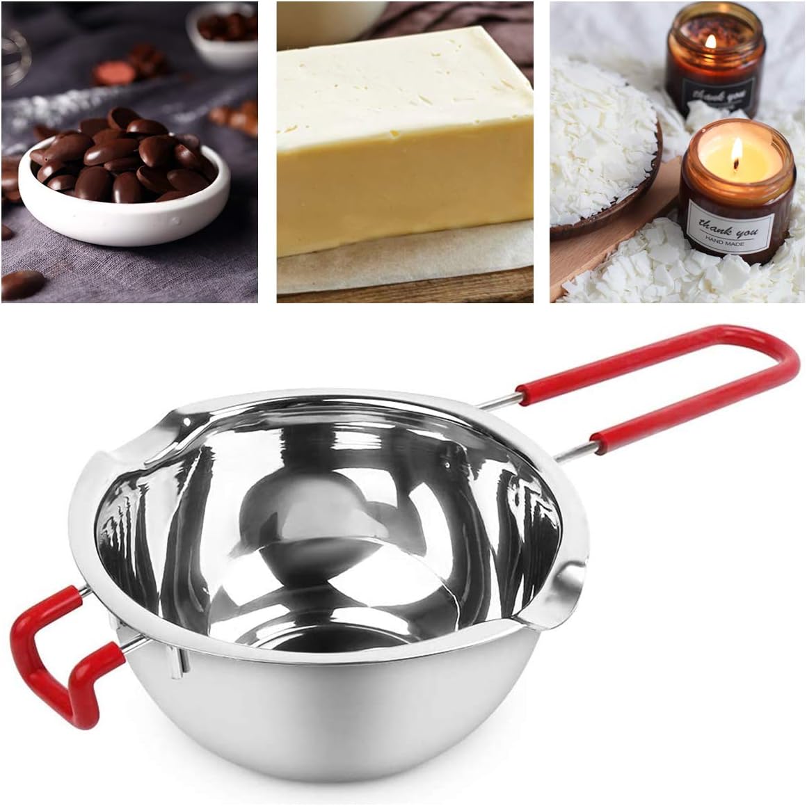 2-Pack Stainless Steel Double Boiler Pots – Chocolate, Candy, Wax, Candle, Butter Melting