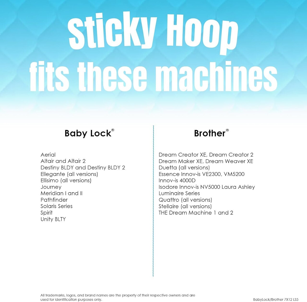 DIME - Sticky Hoop 7 x 12 Inches for Brother and Babylock Embroidery Machines &#x2013; LS5 / SH00A5S