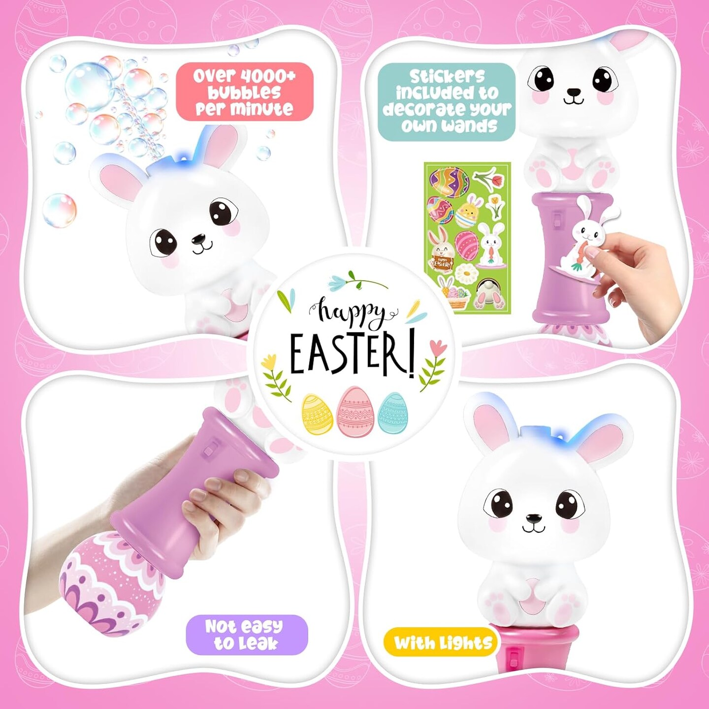 2 Pack Bubble Wands for Kids, 11.2 inch Automatic Bubble Blower with Light for Girls, Bubble Toy for Easter Party Favor Basket Stuffers