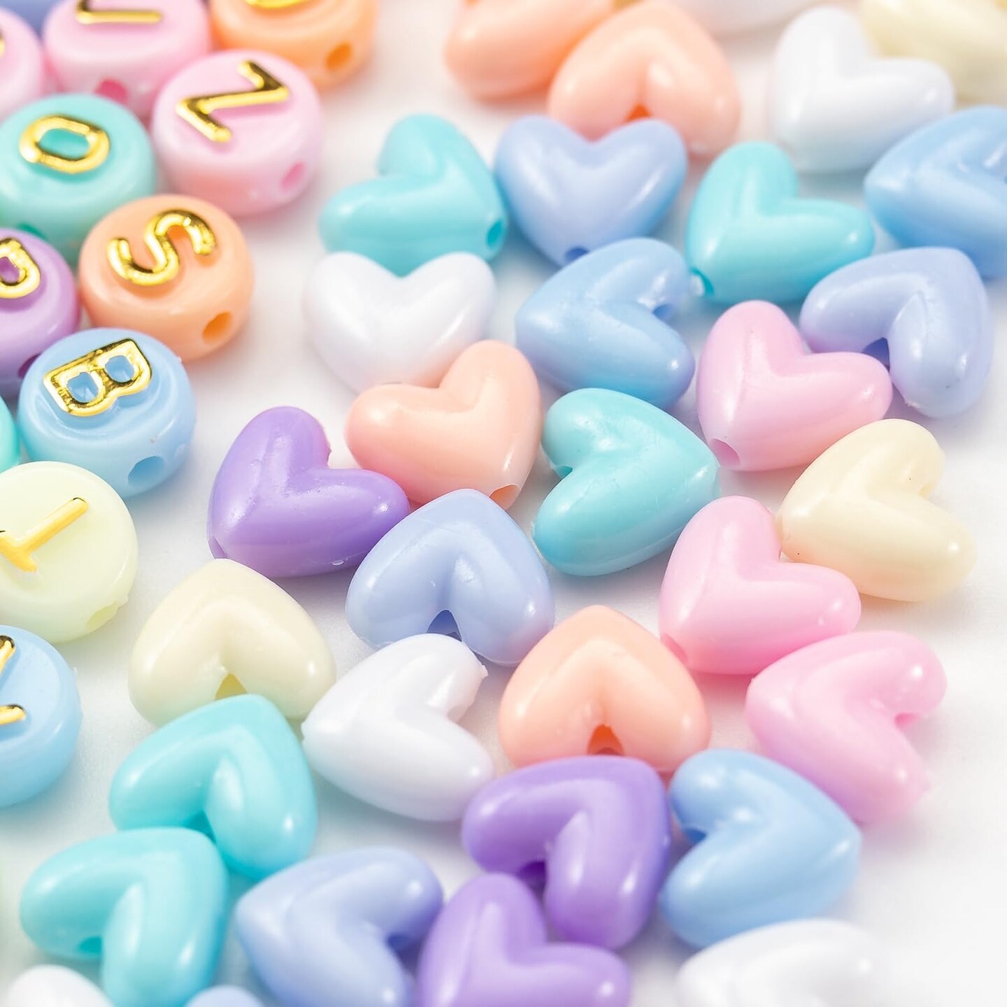 2000 Pcs Acrylic Gold Pink Red White Yellow Pony Beads Mix Candy Color Heart Star Alphabet Letter Beads Bulk for Jewelry Friendship Bracelet Making Kit