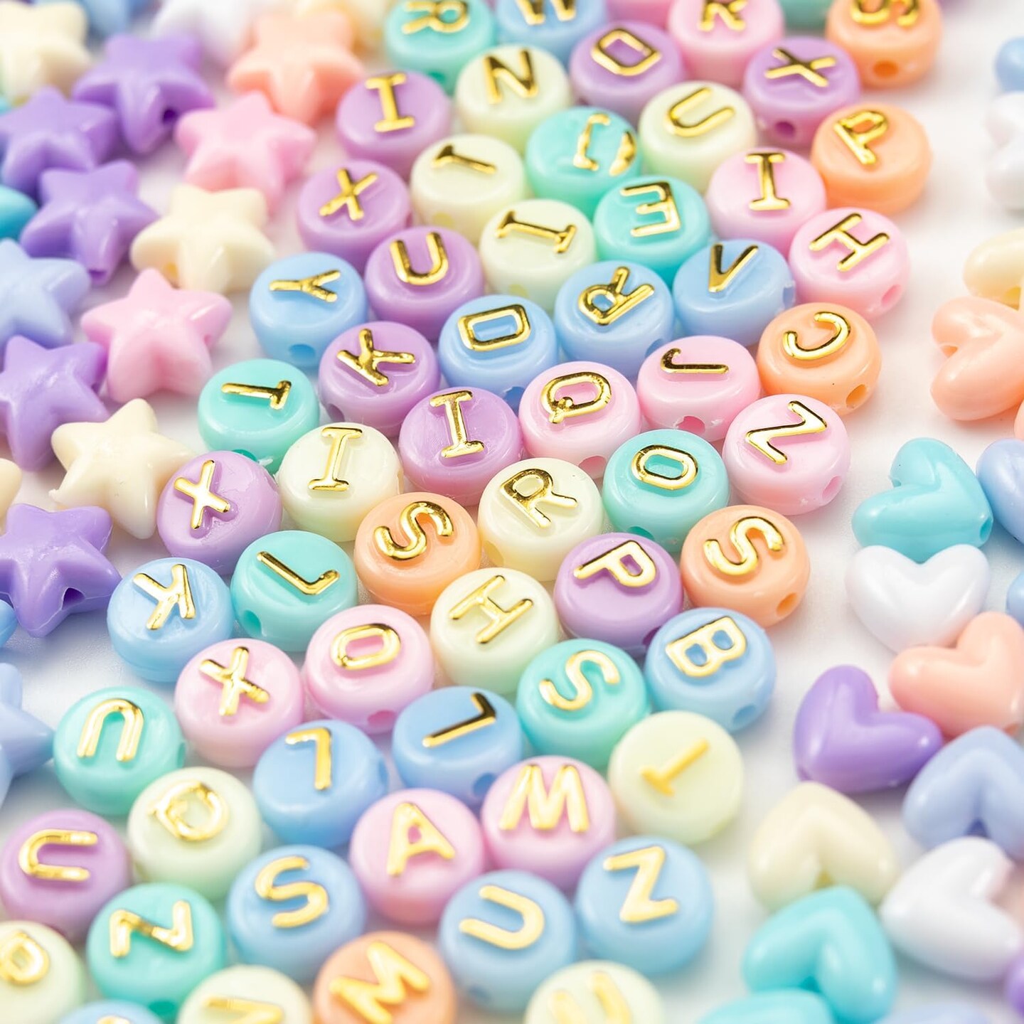 2000 Pcs Acrylic Gold Pink Red White Yellow Pony Beads Mix Candy Color Heart Star Alphabet Letter Beads Bulk for Jewelry Friendship Bracelet Making Kit