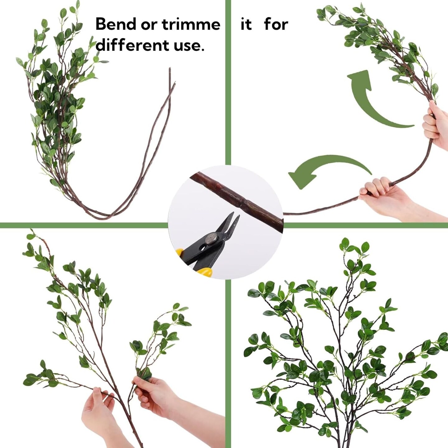 4PCS Artificial Green Branch Stems for Vase – 27" Faux Ficus Twig Branches, Realistic Fake Plant Sprays for Home Office Wedding Table Centerpieces, Indoor Outdoor Vase Fillers Decoration