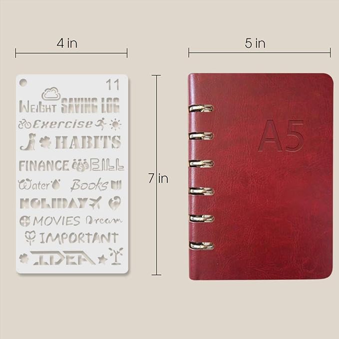 Journal Stencil Set for Dotted Journals, Journalling Supplies/Accessories Kit Includes Daily/Weekly/Monthly Calendars, Icon, Chart, Numbers,Shape