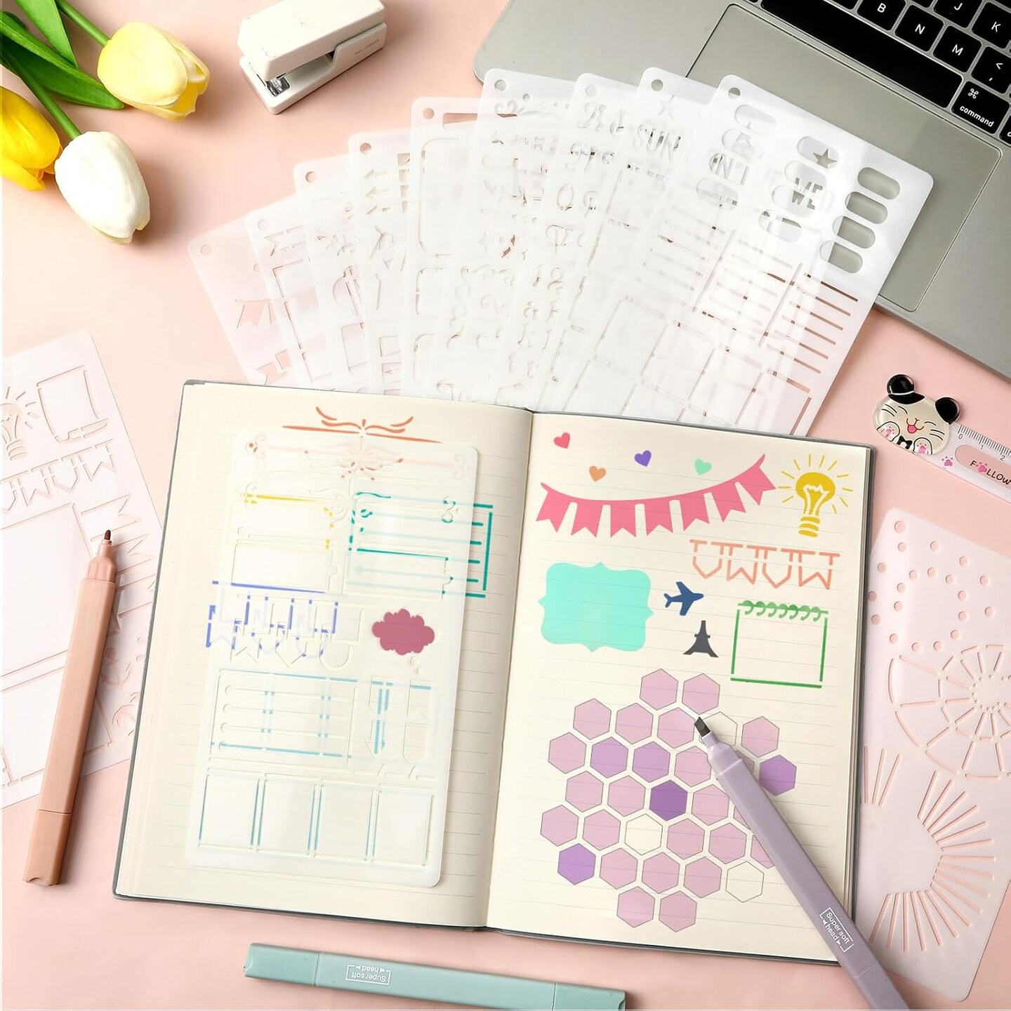 36 PCS Journal Stencils, Planner Template 7.5x5 Inches DIY Notebook Scrapbooking Accessories DIY Drawing Calendar Stencils for Journaling, Scrapbook, Notebook Supplies