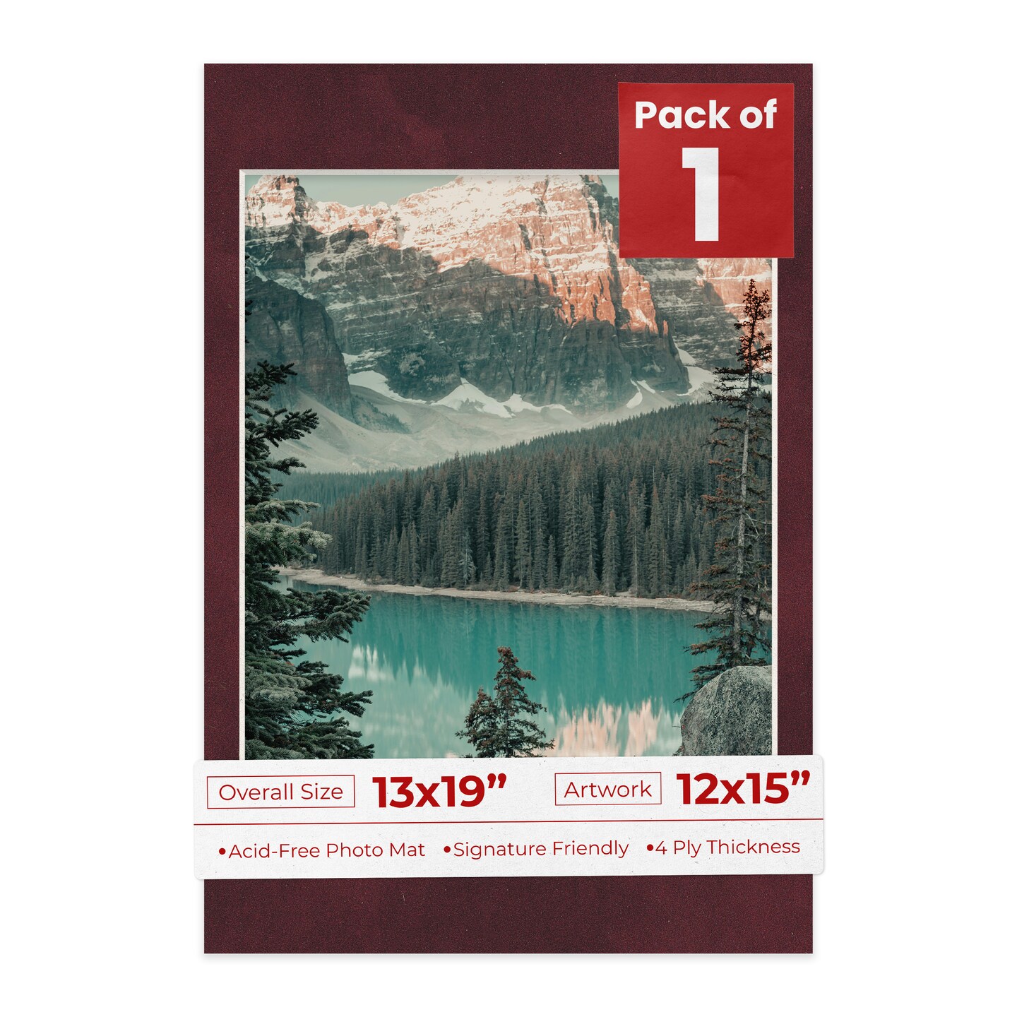 Dark Red Suede Mat Board for 13x19 Frames - Fits 12x15 Photos