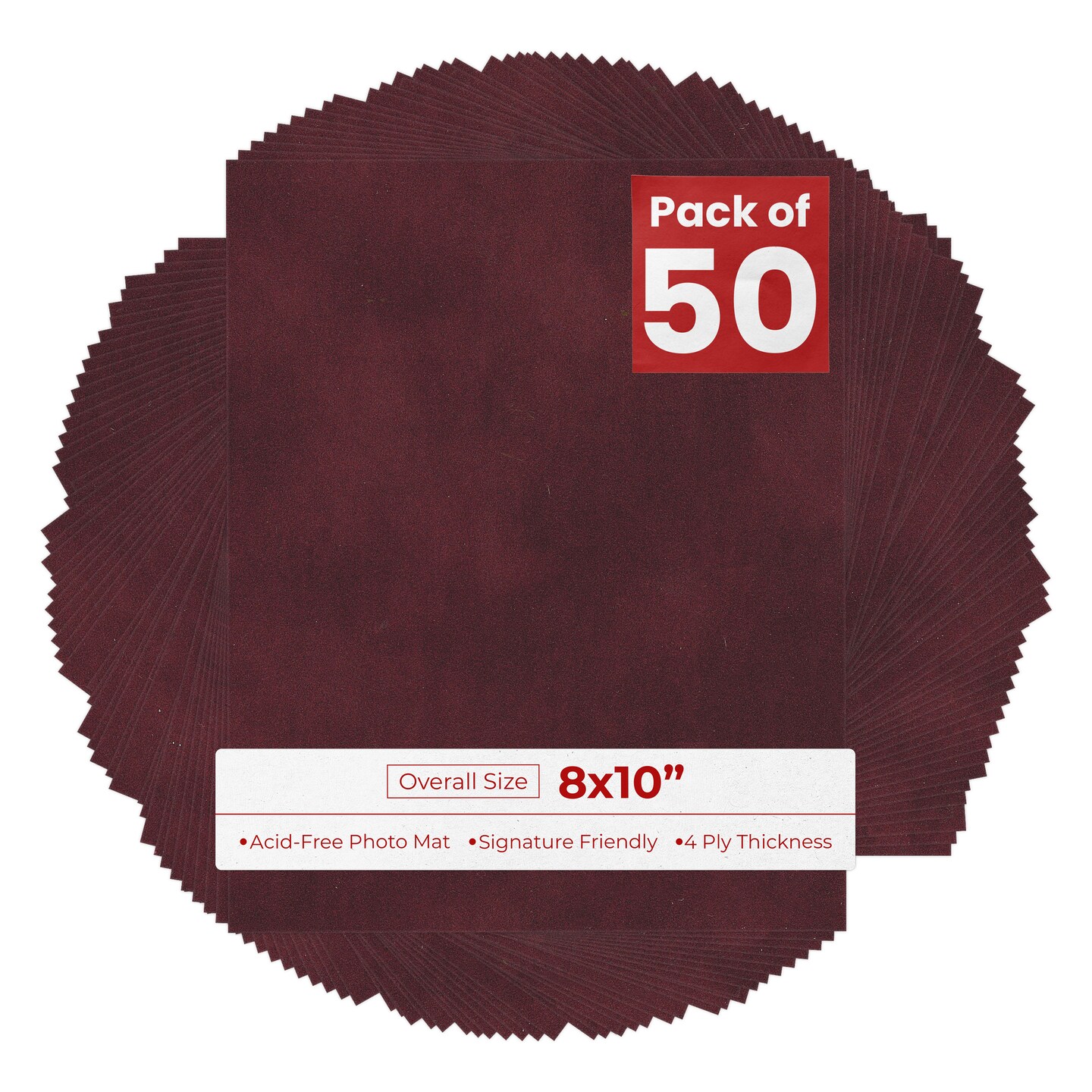 Dark Red Suede 8x10 Uncut Mat Board - Blank Sheets, No Opening