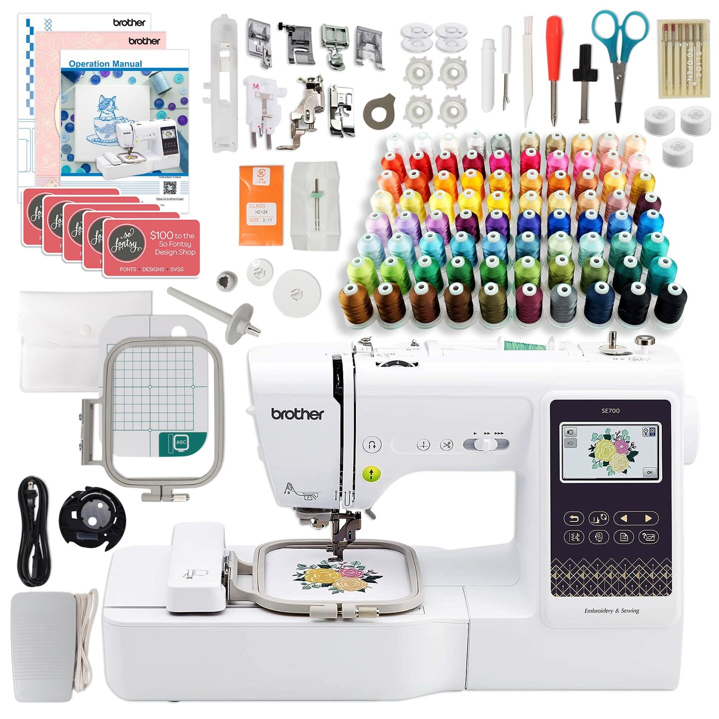 Brother SE700 Embroidery & Sewing Machine w/ 80 Embroidery Spools & Accessories