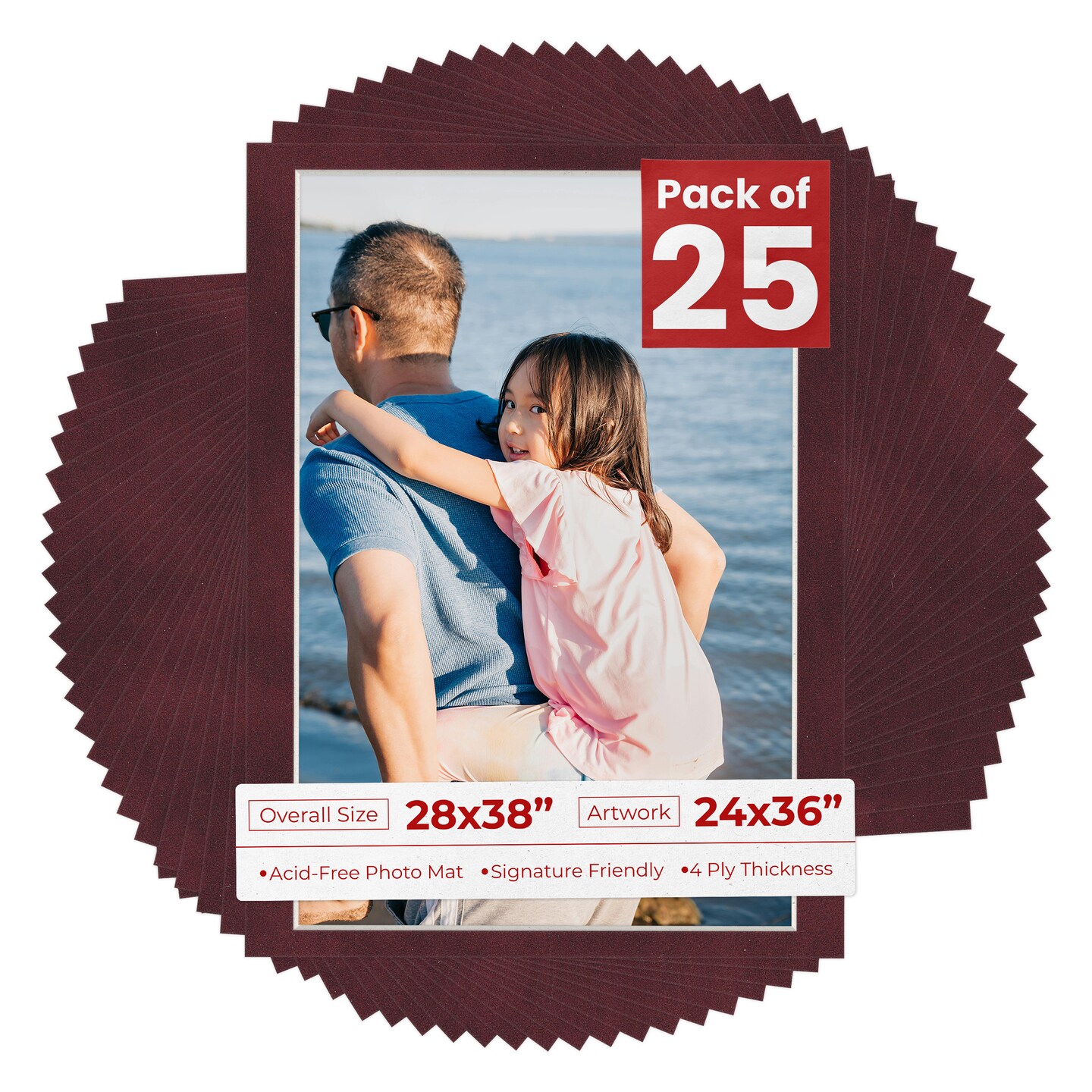 Dark Red Suede Mat Board for 28x38 Frames - Fits 24x36 Photos