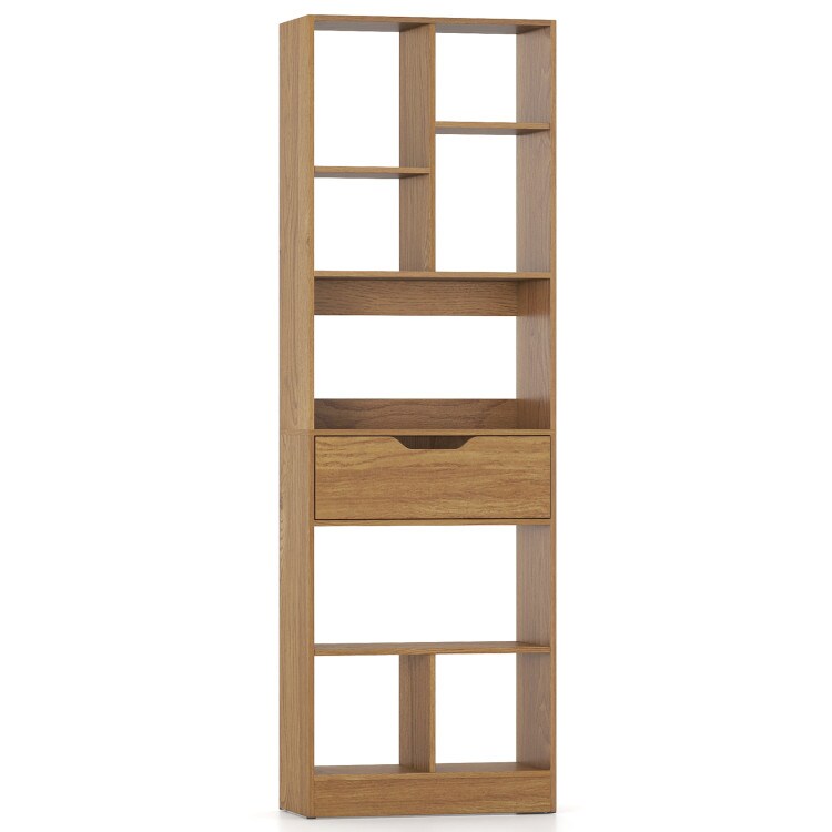 61 Inch Tall Freestanding Bookcase with 8-Cube Storage and Drawer