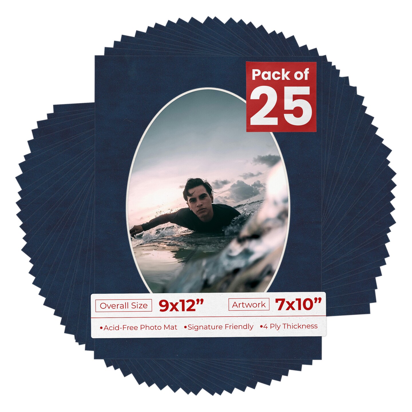 Navy Suede Mat Board for 9x12 Frames - Oval Opening for 7x10 Photos