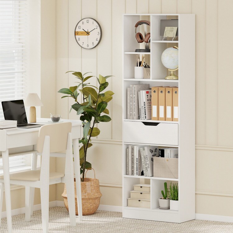 61 Inch Tall Freestanding Bookcase with 8-Cube Storage and Drawer