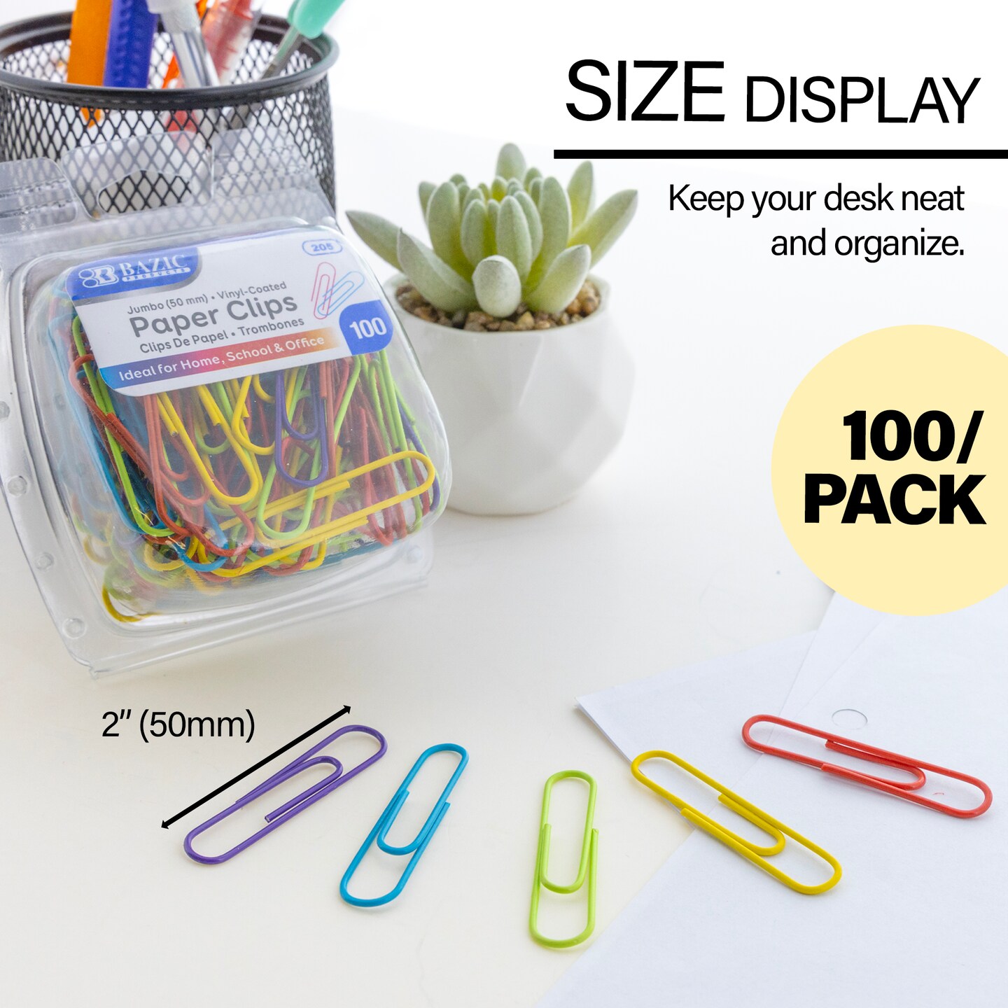 BAZIC Jumbo Paper Clips, 50 mm, Vinyl-Coated, 100 Count, 24-Pack
