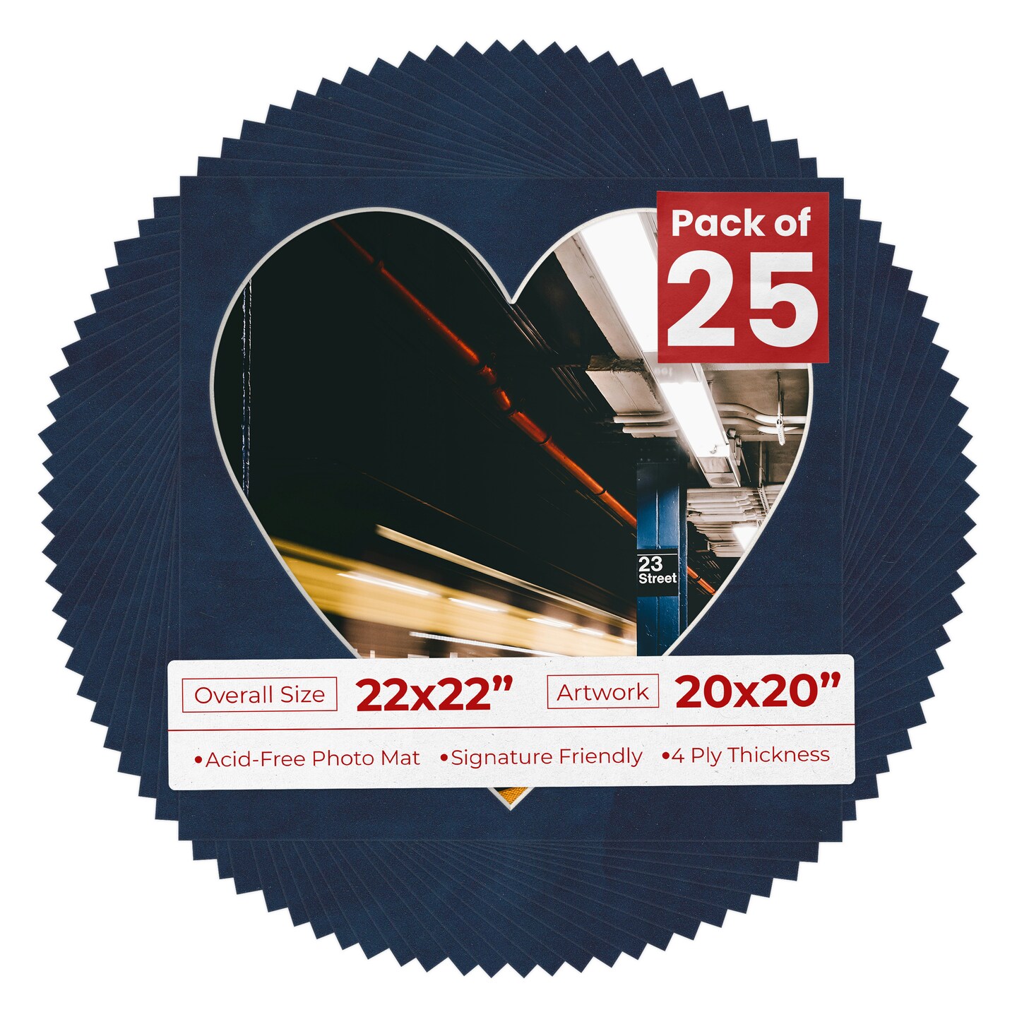 Navy Suede Mat Board for 22x22 Frames - Heart Opening for 20x20 Photos