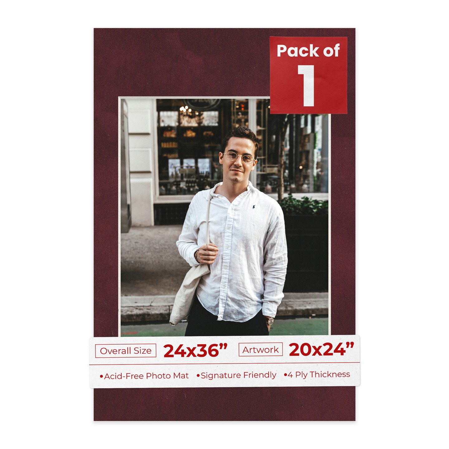 Dark Red Suede Mat Board for 24x36 Frames - Fits 20x24 Photos