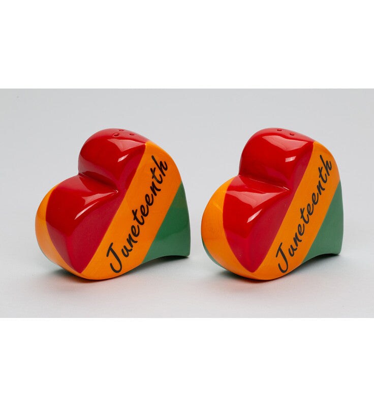 Ceramic Juneteenth Love Hearts Salt and Pepper Shakers, Kitchen Decor, Celebrate Juneteenth