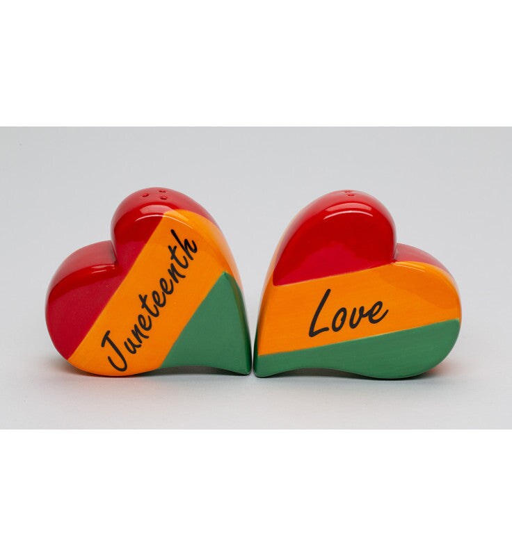 Ceramic Juneteenth Love Hearts Salt and Pepper Shakers, Kitchen Decor, Celebrate Juneteenth