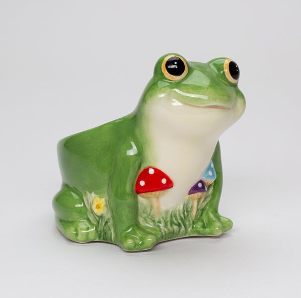 Ceramic Frog with Mushrooms Flower Pot, Spring Decor, Frog Lover Gift, Living Room Frog Decor