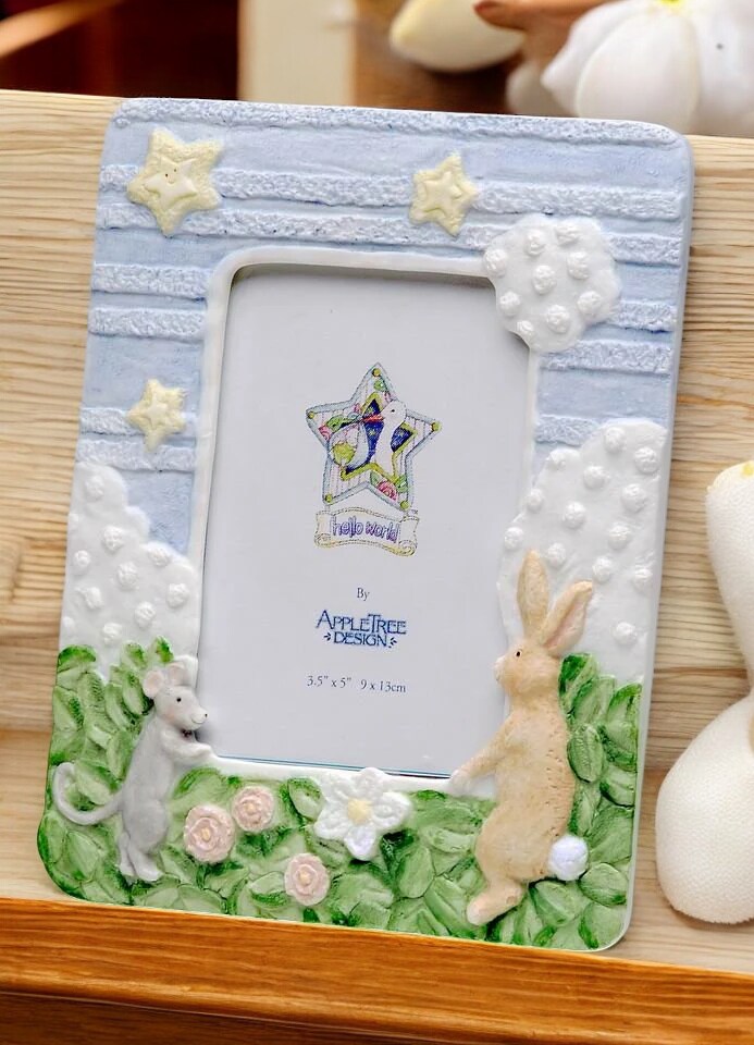 Ceramic Baby Photo Frame for 3.5&#x22; x 5&#x22; Photo, Baby Shower Gift, Home Decor, Nursery Room Decor, Gift for New Parents