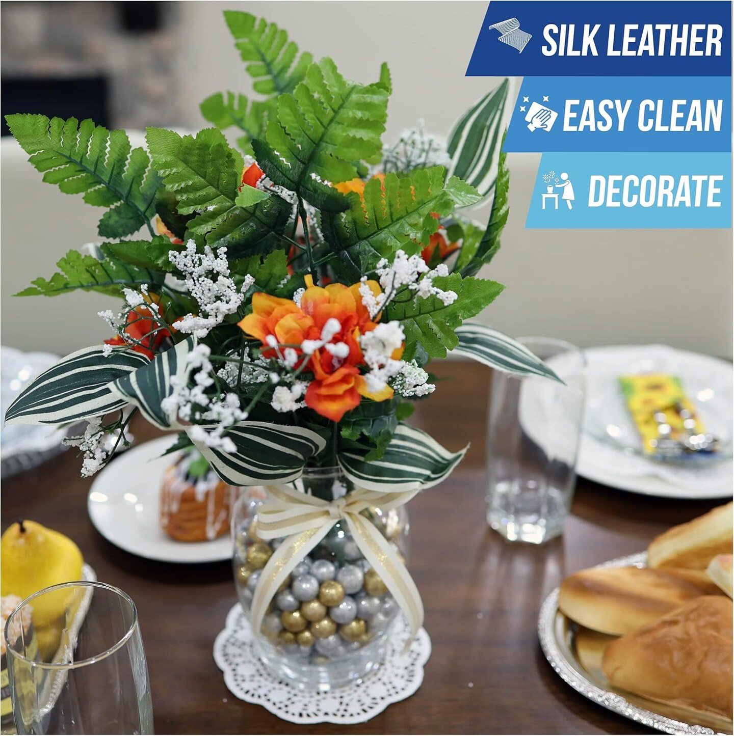 24-Pack Artificial Silk Leather Leaf Fern Fronds