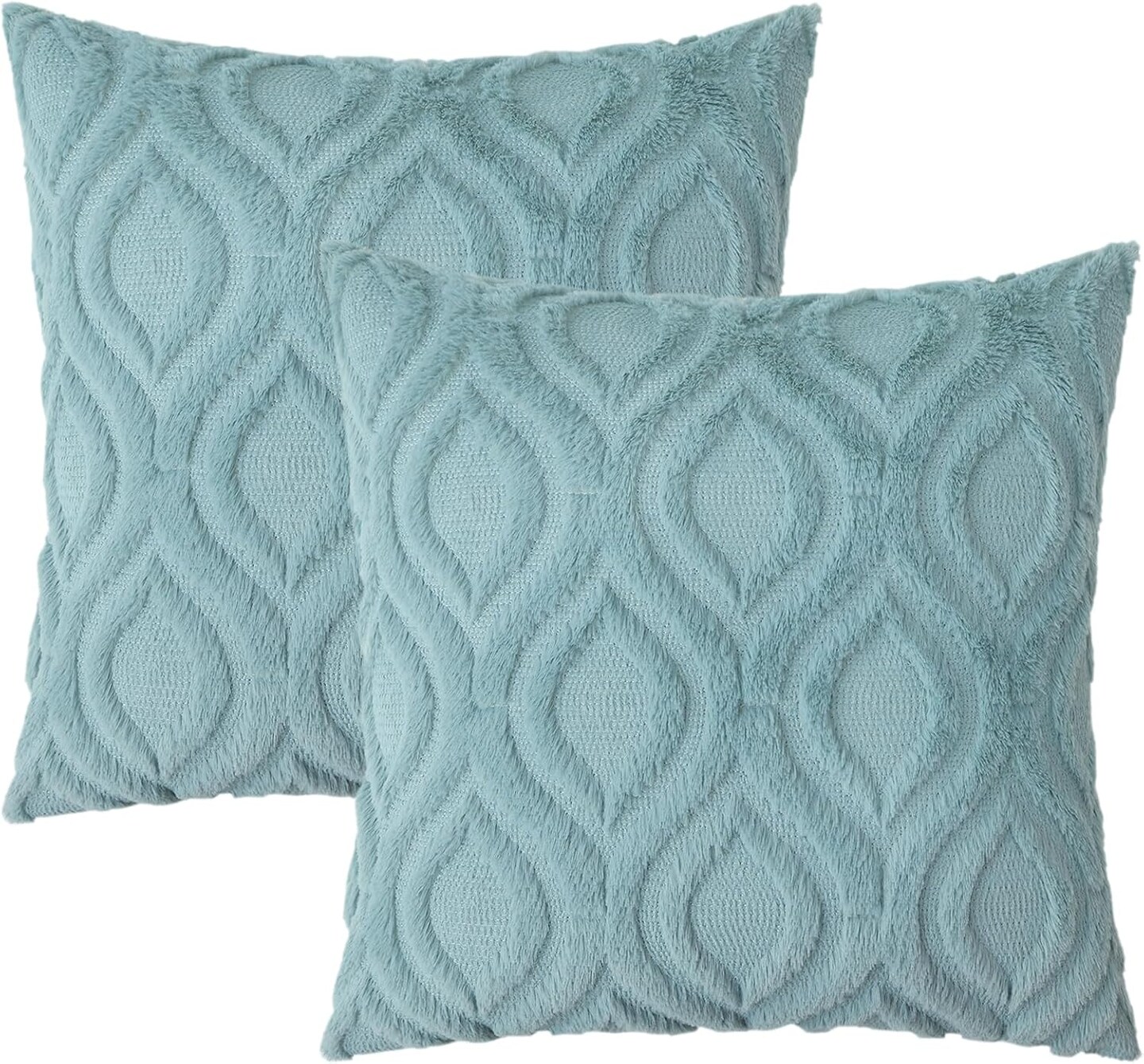Throw Pillow Covers 18x18 Inch Set of 2, Soft Plush Faux Wool Aqua Couch Pillow Covers, Spring Solid Dyed Accent Pillow Cases for Sofa Bed Living Room Home Decor