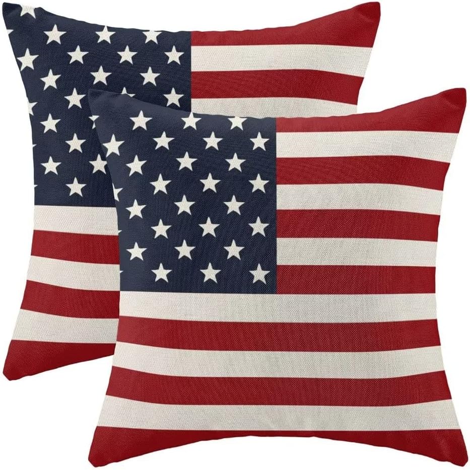 18x18 Set of 2 Throw Pillow Covers for 4th of July Decorations
