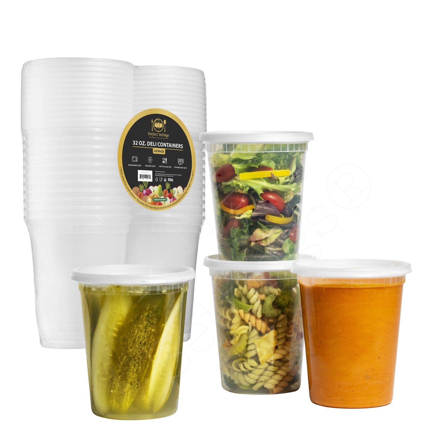 Perfect Settings 32oz Deli Containers with Lids - 24 Sets Quart Freezer Storage Containers - Leakproof, Stackable, Microwave Safe Soup Storage Plastic Soup Containers for Meal Prep Leftovers Takeout