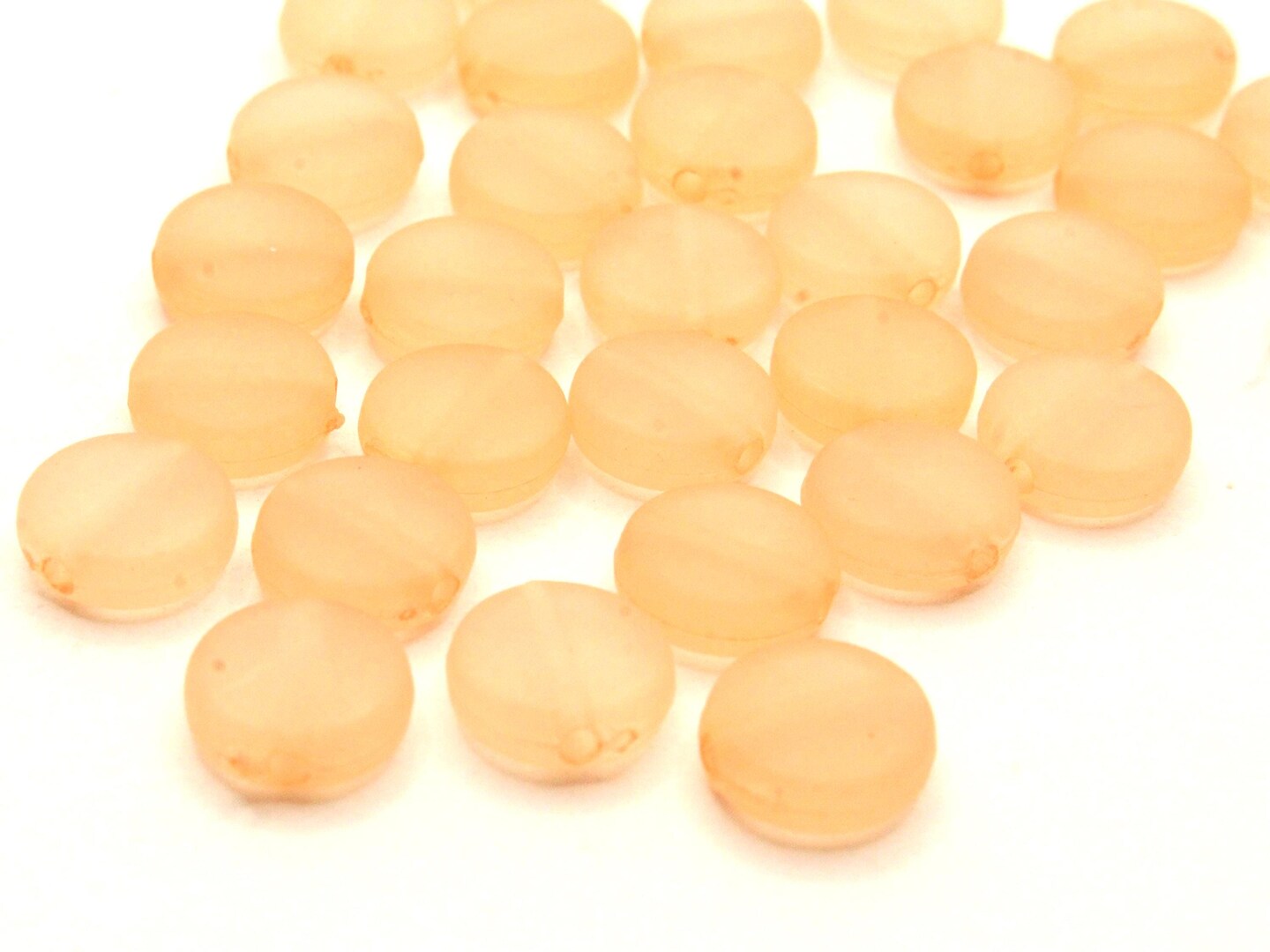 30 9mm Flat Round Coin Frosted Peach Pink Lucite Plastic Beads