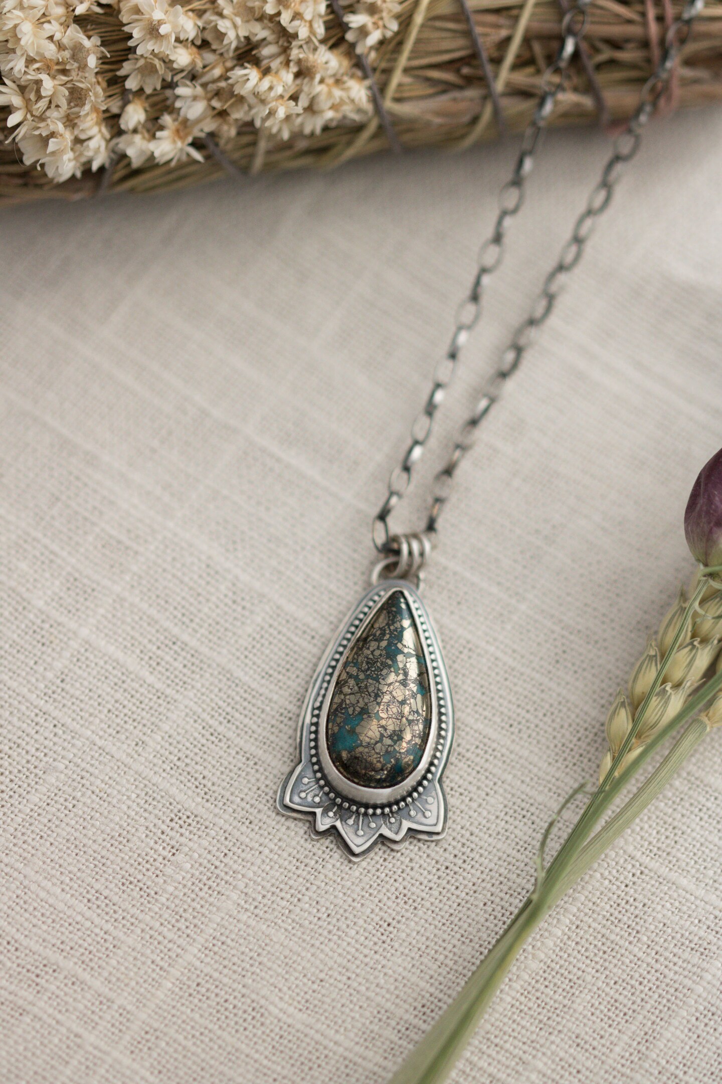 Morenci 2 Handmade Sterling Silver Turquoise Necklace with Floral