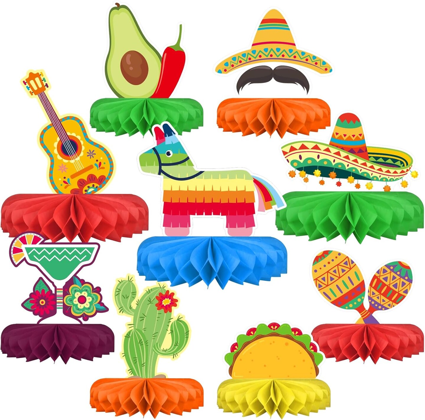 Fiesta Party Decorations - Authentic Mexican Themed Honeycomb Centerpiece for Cinco De Mayo, Taco Parties, Birthdays & Day of the Dead Celebrations
