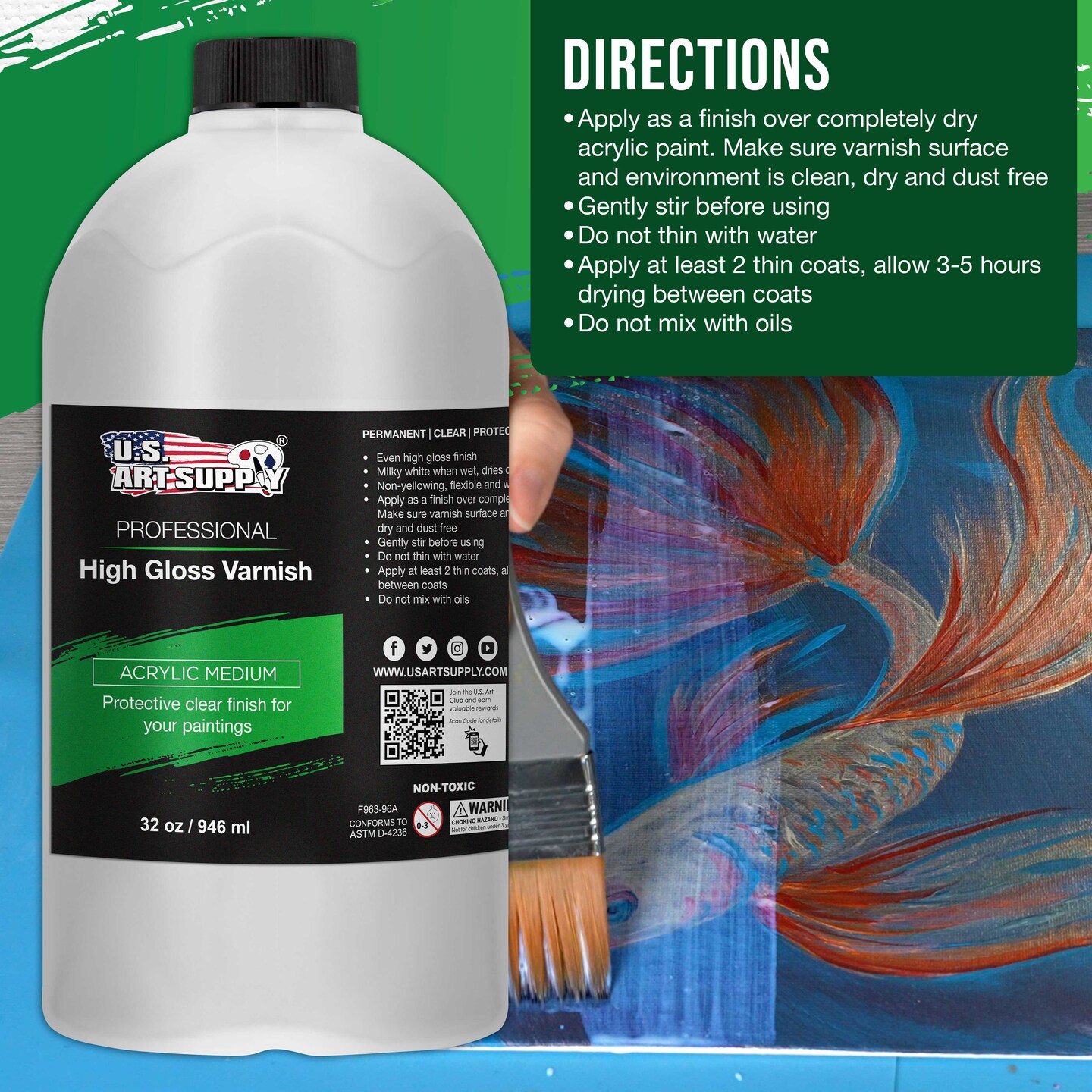 U.S. Art Supply Professional Gloss Varnish - 32 Ounce