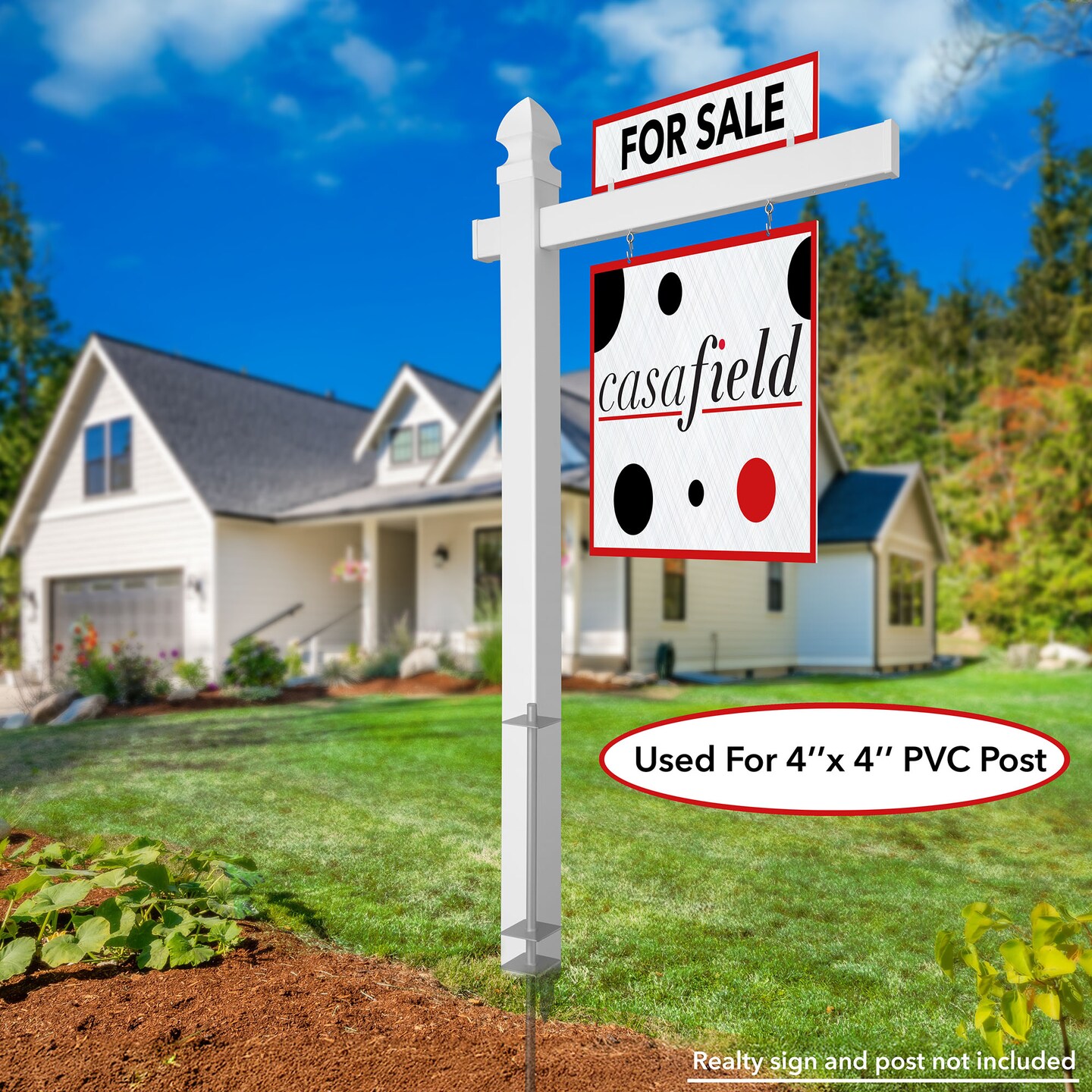 Casafield 30&#x22; Replacement Real Estate Yard Sign Post Stake - Black Steel