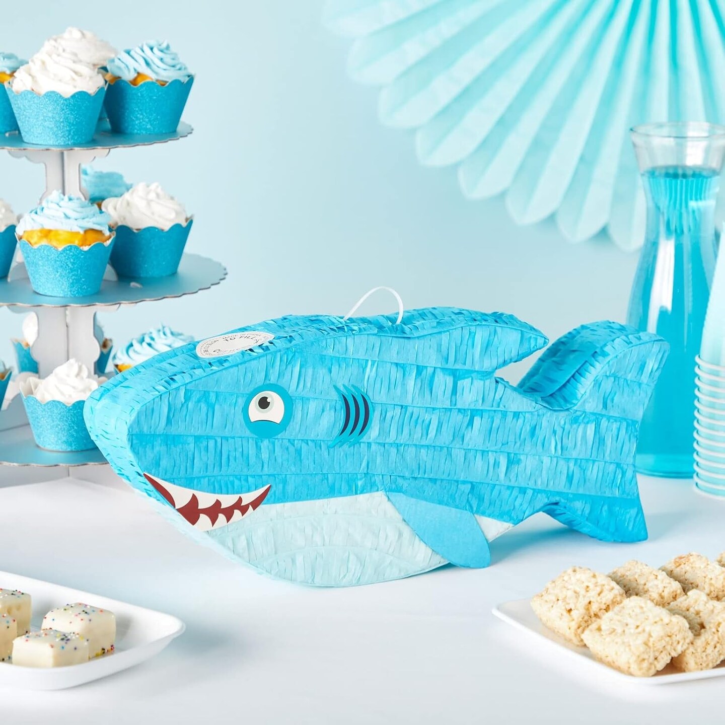 Shark Pinata, Ocean-Themed Fish Pinata, Shark Birthday Decorations, Under the Sea Party Decor (Small, 16.5x3.2x7 In)