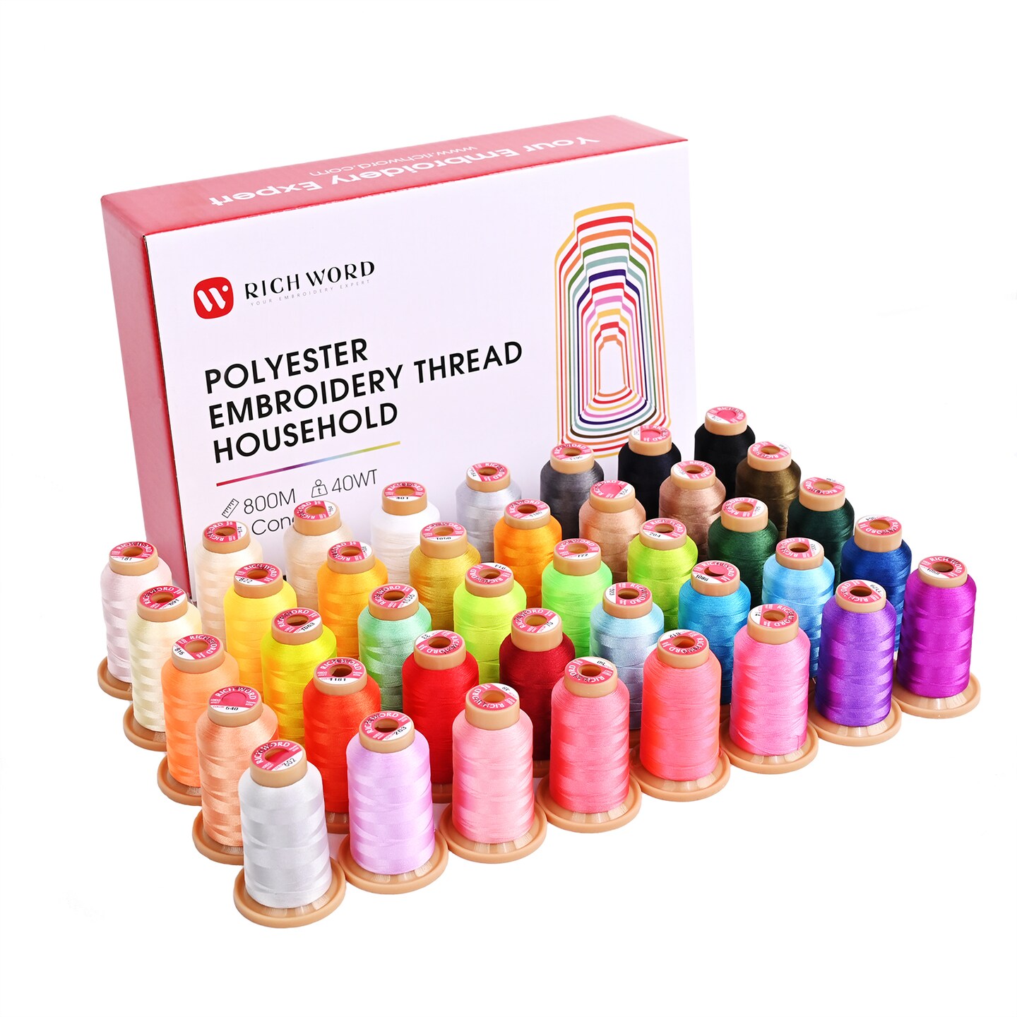 Richword Selected 800M 40/60/80 Colors Embroidery Machine Thread,40WT(108D/2) Polyester Embroidery Machine Thread Set for Embroidery Machines and Sewing Machines