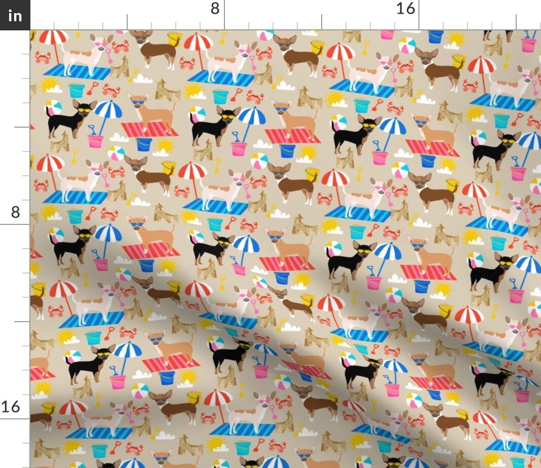 Chihuahua Beach Dog Breed Pattern Tan Chihuahuas Dogs Pet Pets Custom Printed Fabric by Spoonflower Various Fabrics by the Yard or Fat Quarter