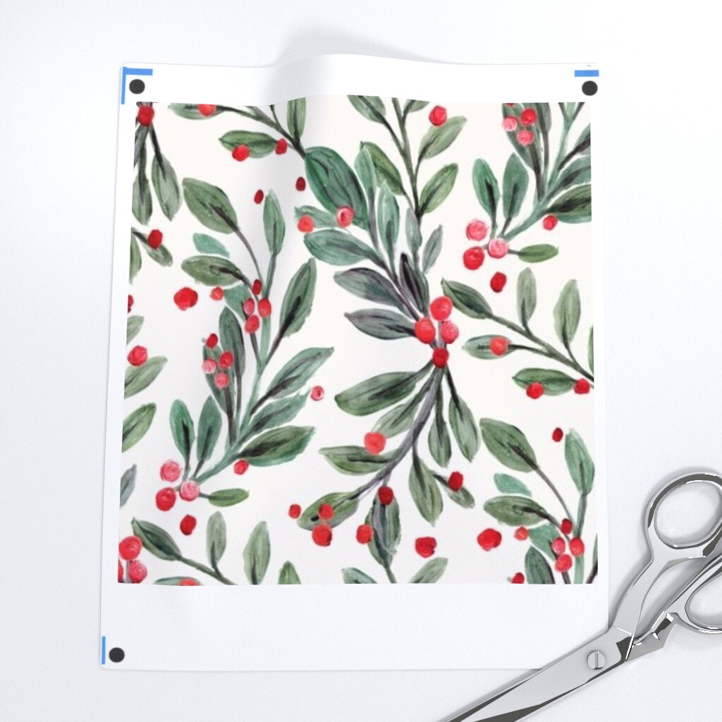 Red Berries Leaves Holiday Christmas Winter Floral Festive Custom Printed Fabric by Spoonflower Various Fabrics by the Yard or Fat Quarter