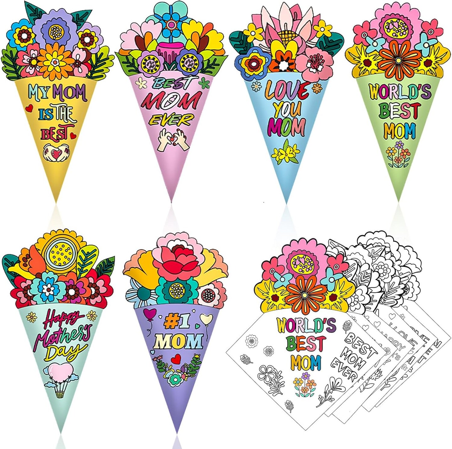Mother’s Day Card Making Kit – 12pcs DIY Flower Bouquet Coloring Cards for Mom, Happy Mother’s Day Craft Set for Classroom, School & Home Activities