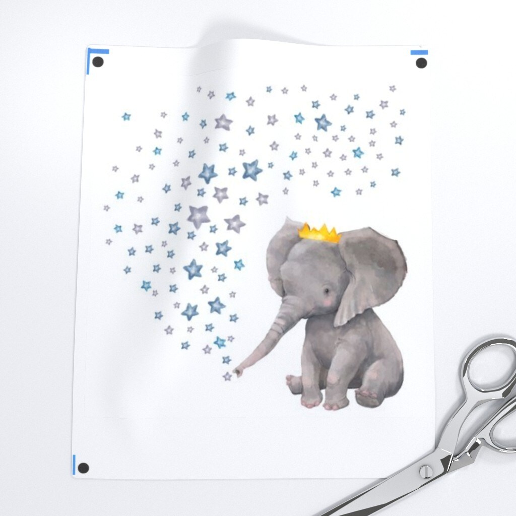 Boy Elephant Stars Mix & Match Nursery Grey Blue Custom Printed Fabric by Spoonflower Various Fabrics by the Yard or Fat Quarter