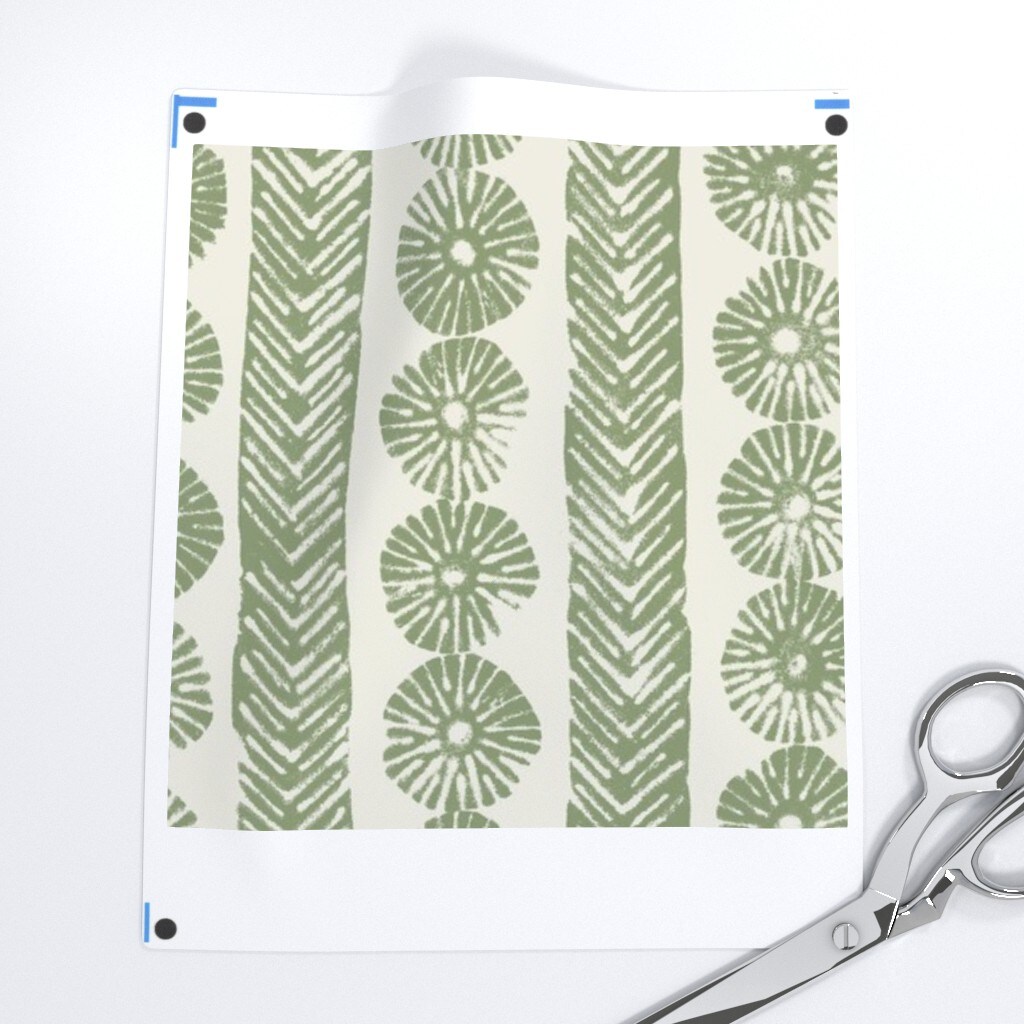 Sage Green Stripe Geometric Block Print Herringbone Folk Art Boho Bohemian Custom Printed Fabric by Spoonflower Various Fabrics by the Yard or Fat Quarter