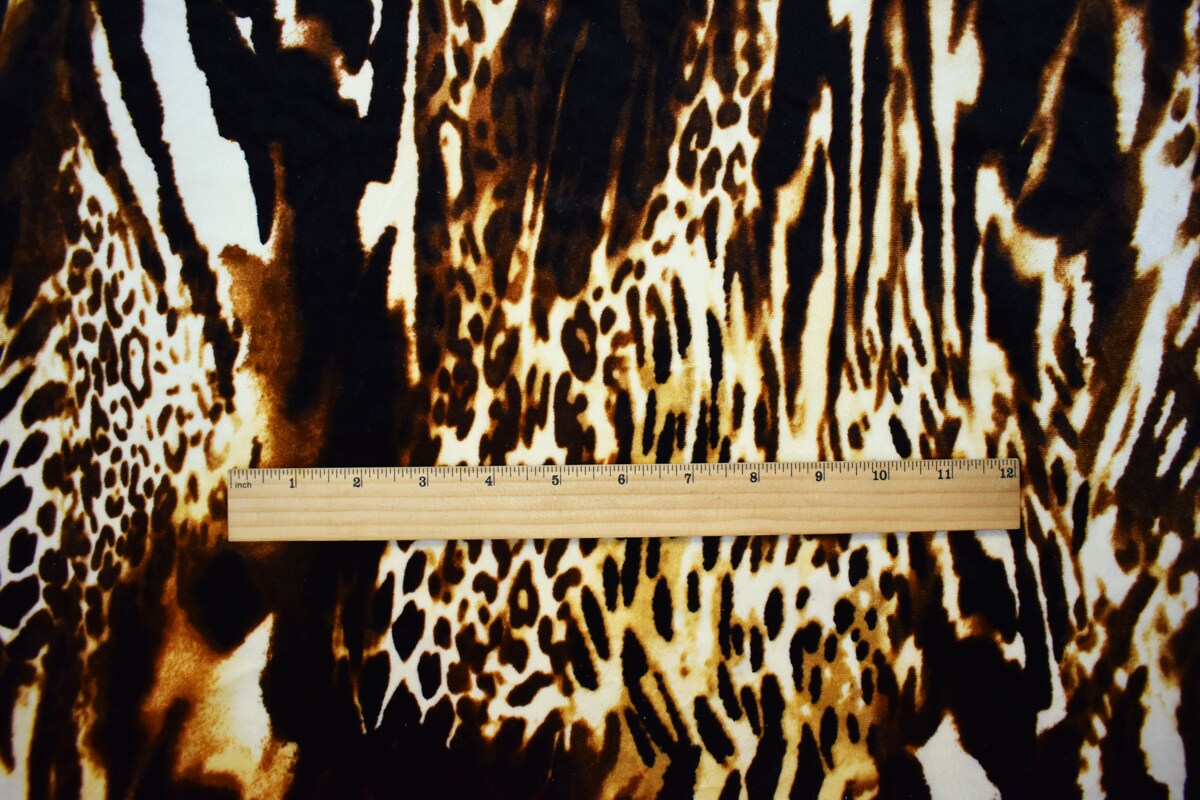 Brown-Black-Multi Poly Stretch Leopard Printed Velvet Knit Fabric By the Yard