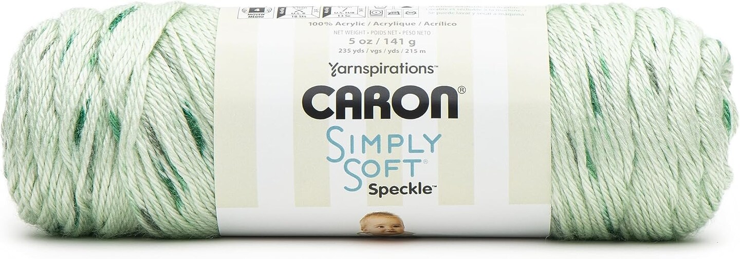 Simply Soft Speckle White Sage Yarn – 3 Pack of 5oz/141g – Acrylic – #4 Worsted (Medium) – 235 Yards – Soft Yarn for Knitting & Crochet