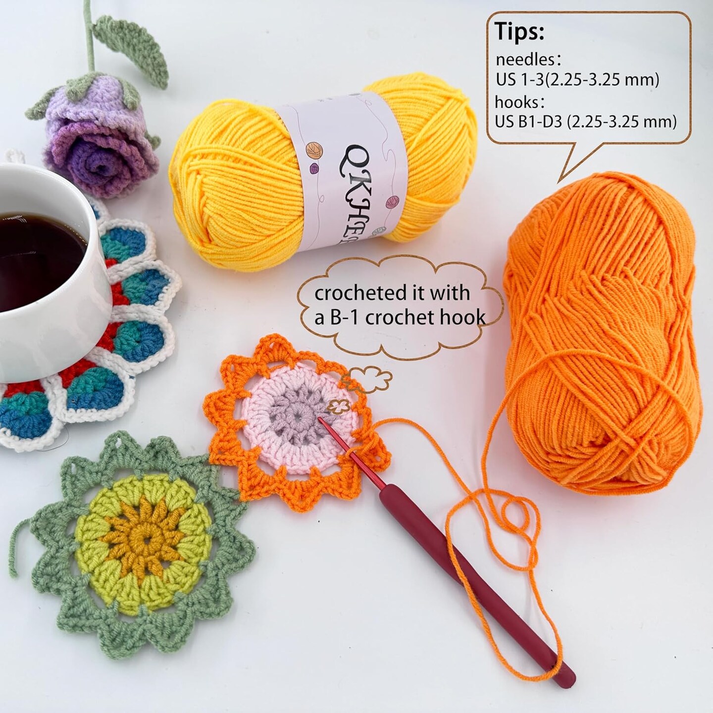 12-Pack Fine/Fingering Weight Yarn – 50g / 195yd Each, 60% Cotton 40% Acrylic, Soft Multicolor Yarn Kit for Crochet, Knitting, Granny Squares & Amigurumi (Spring Colors)