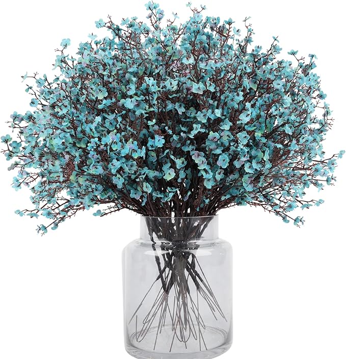 24 PCS Babys Breath Artificial Flowers Bulk, Real Touch Gypsophila Faux Silk Flowers for Vase Wedding DIY Home Table Centerpiece Indoor Outdoor Spring Decorations (Blue)