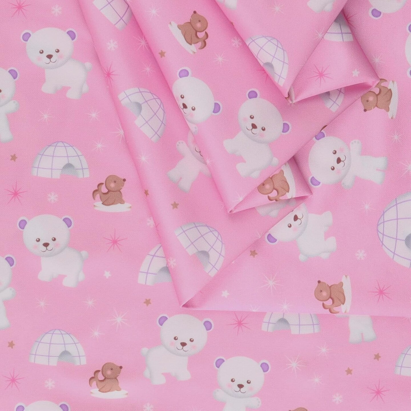 Mook Fabrics Igloo Teddy Printed PUL Fabric [60 in. Wide] Pink - By The Yard