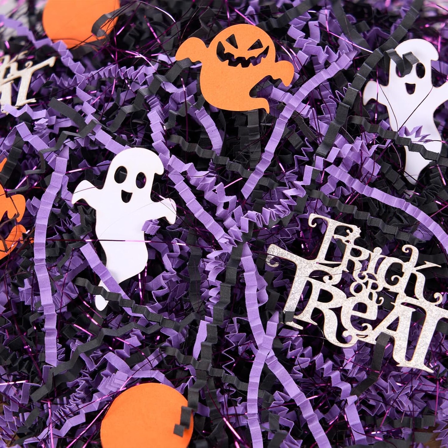 Black Purple Iridescent Glitter w/Orange Ghosts Confetti