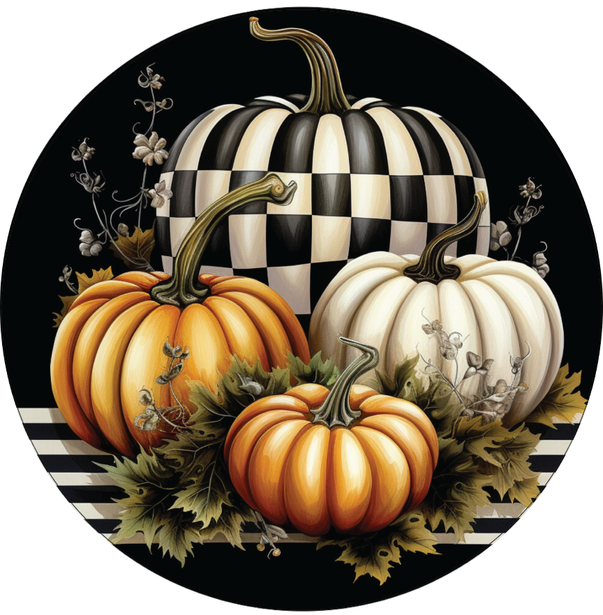 Black Checked Pumpkin Round Sign